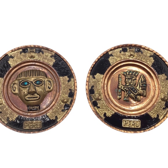 Vintage Peruvian Wall Plates – Handcrafted Copper and Brass Decorative Plates - Picture 2 of 12
